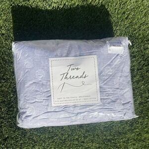 Two Threads New King Sheet Set Nordstrom Cotton 4 Pc Flat Fitted 2 Cases Blue